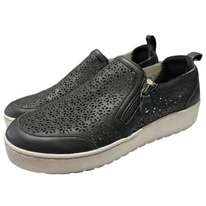 Jambu July Sneakers Women's 7 Black Leather Slip On Comfort‎ Side Zipper Cut Out